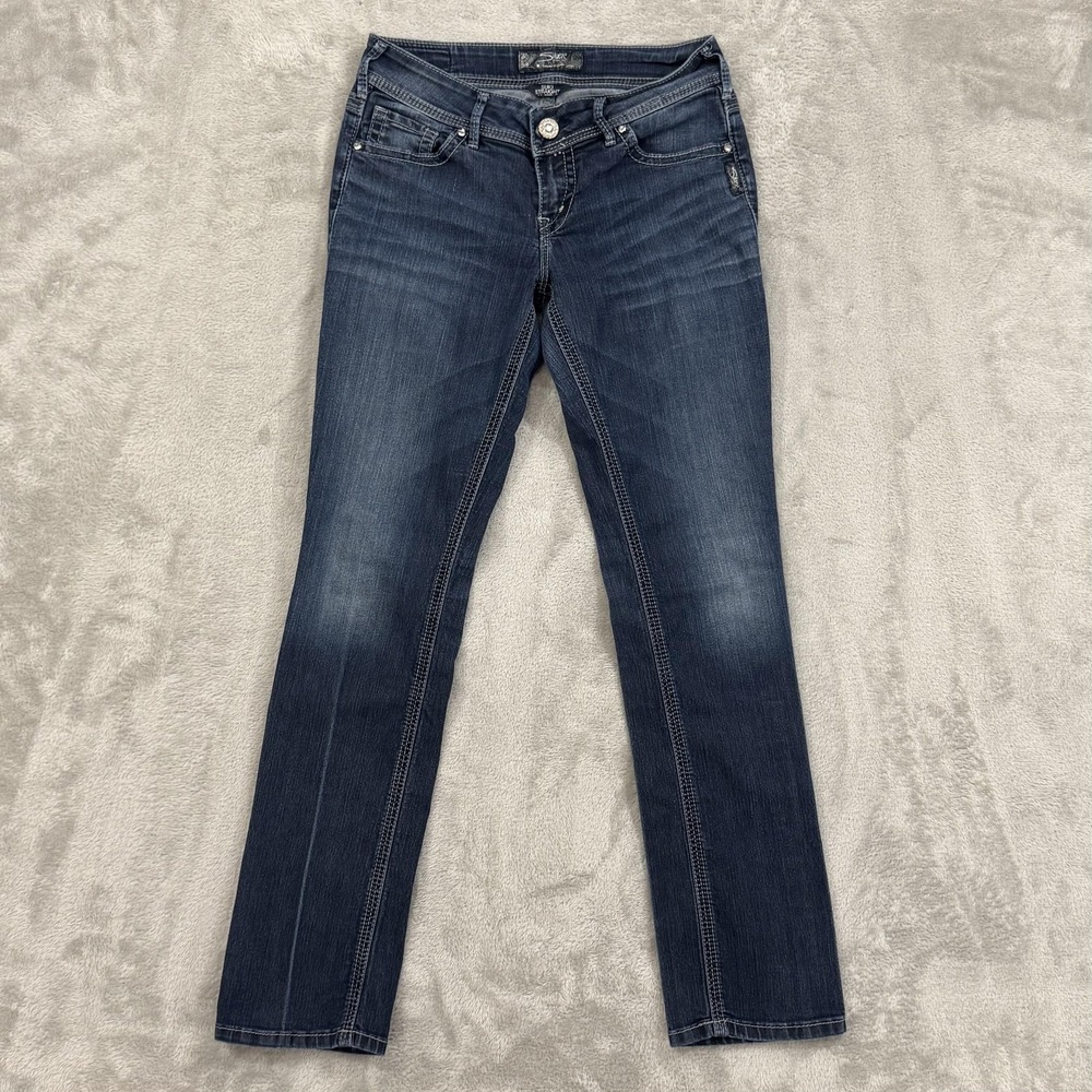 Silver Jeans Womens 28 Blue Suki Straight Curvy Stretch Western Whiskered Jewels